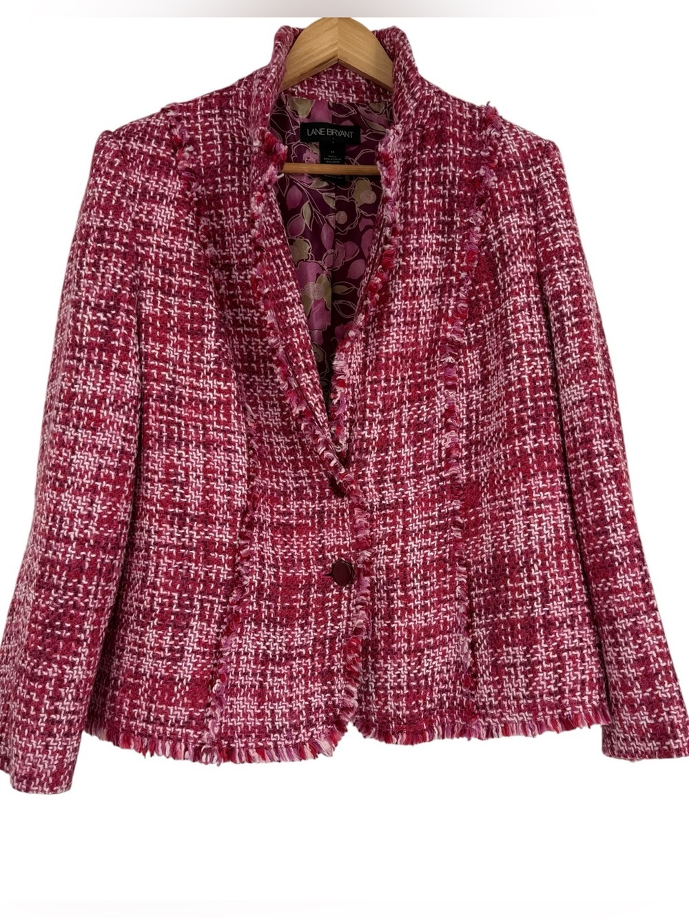 Lane Bryant Women’s Blazer Size 14 Long Sleeves Lined Pink Red Tweed 2-button